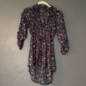 Navy floral high low blouse